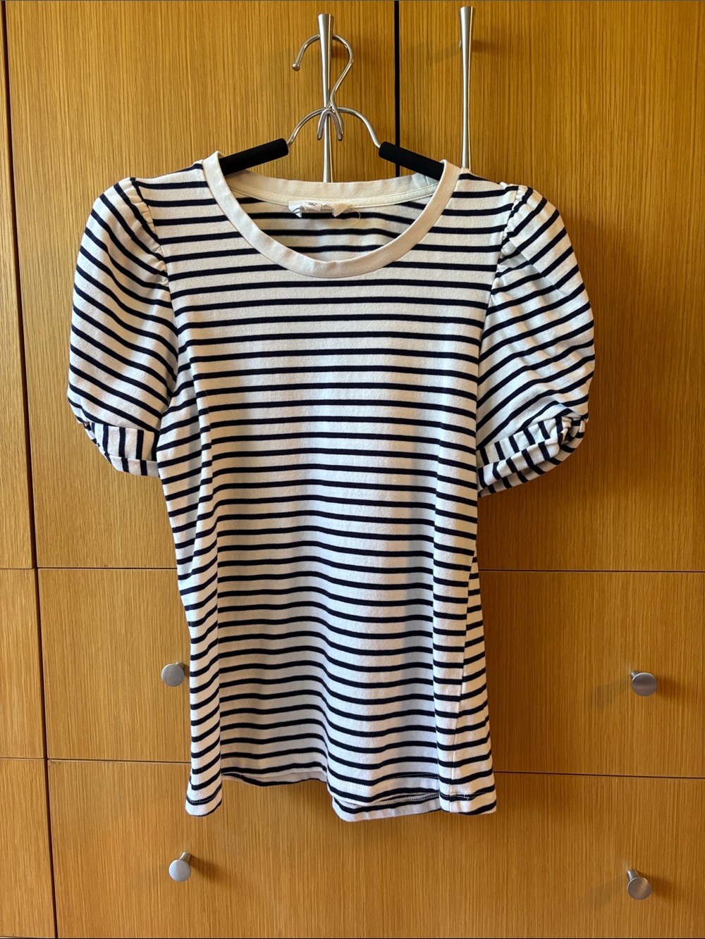 Pomander Place Navy and White Striped Puff-Sleeve Tee